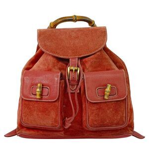 Gucci Vintage Bamboo Backpack Suede Pink Suede Backpack Bag (Pre-Owned)